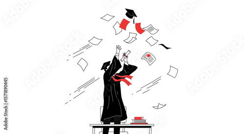 Graduation Day Celebration Person Throwing Graduation Caps And Papers In The Air