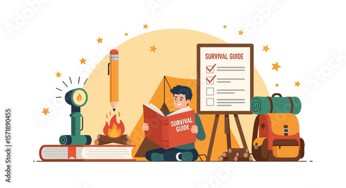 Cartoon Illustration Depicting Outdoor Adventure Preparedness And Planning Camping Trip