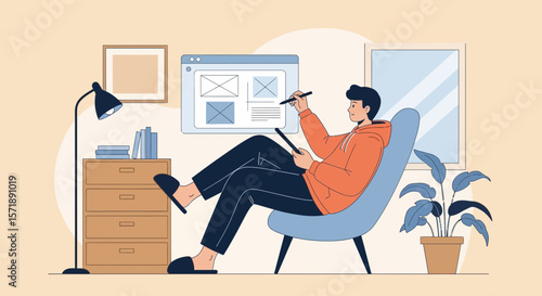 Creative Designer Works From Home On User Interface And Mobile App Design