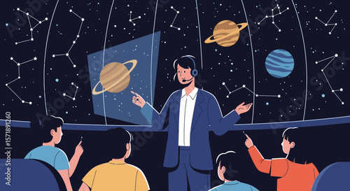 Educational Planetarium Show Where The Lecturer Shows The Constellations To The Audience
