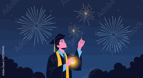 Celebrate New Achievements, Graduates Sparking Future With Fireworks On Graduation Day