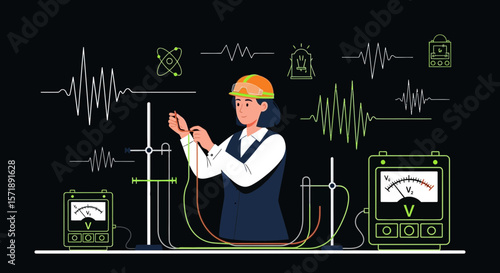Female Electrical Engineer Working With Circuitry And Voltage In Laboratory
