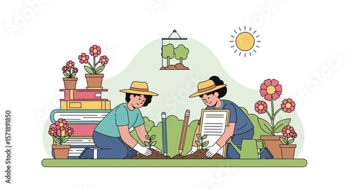 Creative Gardening And Environmental Project With Educational Elements Outdoors