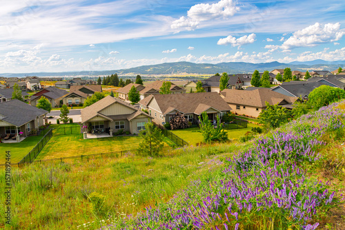 Фотография Springtime view from a hillside neighborhood of the cities of Spokane, Spokane Valley and Liberty Lake, Washington