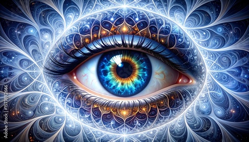 Eye with fractal, ornate, spiritual design