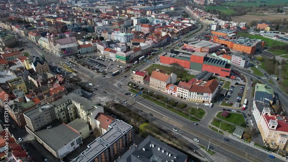 Aerial panorama view of the old town and market place in the city of Pilsen i the Czech Republic on a sunny spring morning. Aerial panorama view of the old town and market place in the city of Pilsen i the Czech Republic on a sunny spring morning.