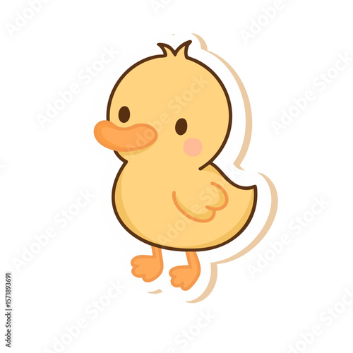 Sweet hand-drawn duck in kawaii style with soft pastel yellow coloring.