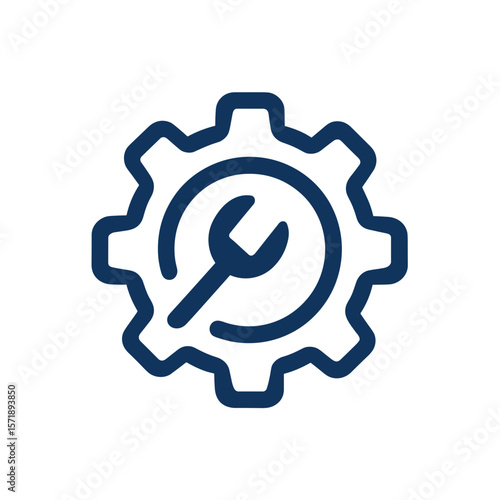 Gear with wrench icon symbolizing system settings, tools and technical maintenance
