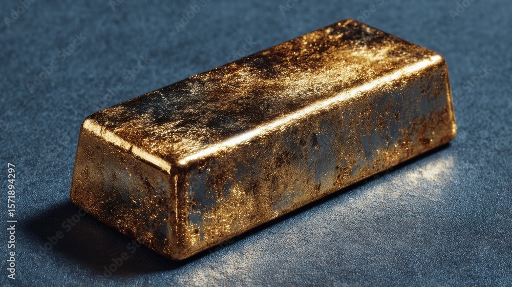 Side view of gold bar casting soft long shadow Side view of gold bar casting soft long shadow