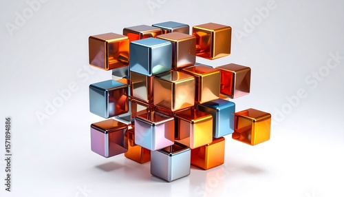 Colorful metallic cubes clustered