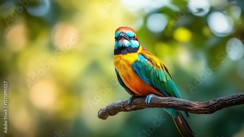 Exotically Colorful Bee-eater Bird Perched on Branch