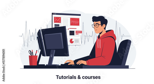 Man Working At Computer Analyzing Data For Web Development Tutorial