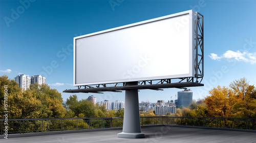 Wallpaper Mural Blank Billboard Mockup Against Urban Skyline and Clear Blue Sky Torontodigital.ca