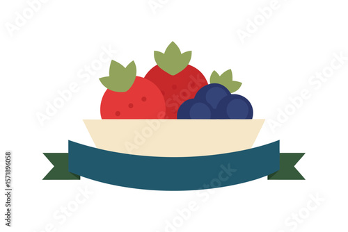 Mixed Berries In Bowl With Flat Front Ribbon On White