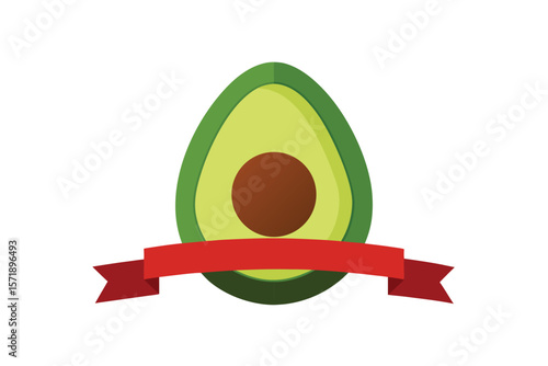 Avocado Sliced Open With Label Ribbon At The Base