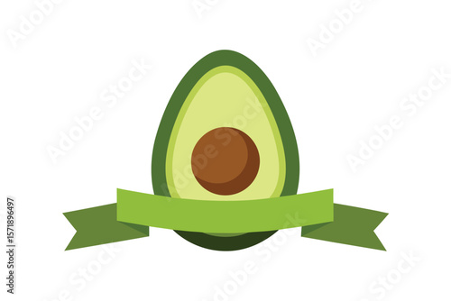 Avocado Sliced Open With Label Ribbon At The Base