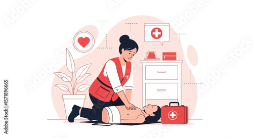 Performing Cpr With Red Cross Volunteer Saving Lives In Medical Emergency Situation