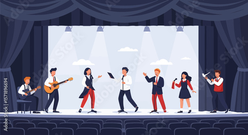 Performance On Stage Featuring Musicians And Singers For Entertainment Event