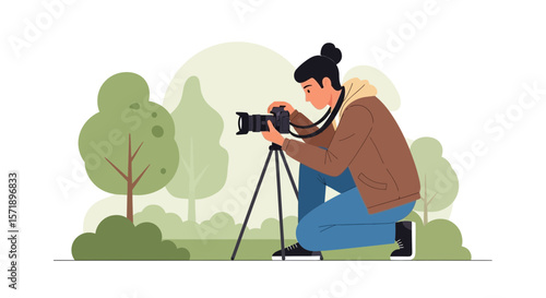 Photographer Capturing Nature's Beauty With Professional Camera On Tripod