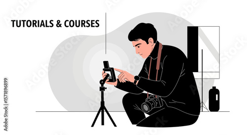 Photographer Recording Video Tutorials And Online Courses Using Smartphone