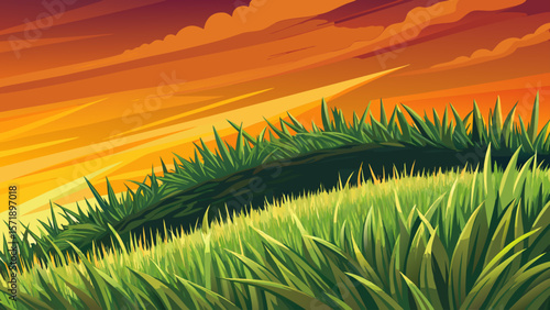 Panoramic countryside vector, Romania spring landscape, rolling hills, grassy fields, rural mountain scenery, sunny afternoon, blooming meadows, peaceful nature, European village view, green valley