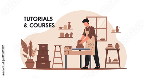 Pottery Art Tutorials And Online Course Design In Cozy Room With Artisan