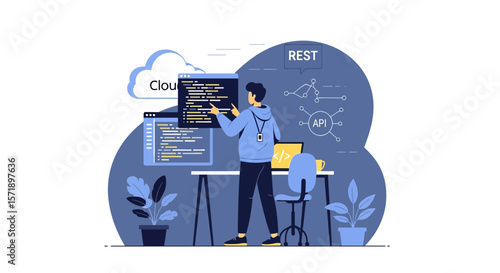 Software Engineer Visualizing Cloud Data With Api Integration And Rest Architecture