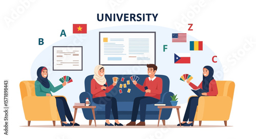 Multicultural University Students Together Studying In International Environment Campus Life