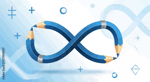 Infinite Creativity Concept With Pencils Forming The Infinity Symbol On Blue Background