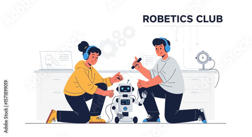 Students Build a Robot Together in a Robotics Club for Future Generation