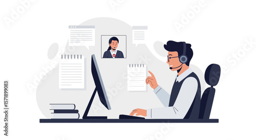 Professional Man Working From Home During Online Video Conference Meeting