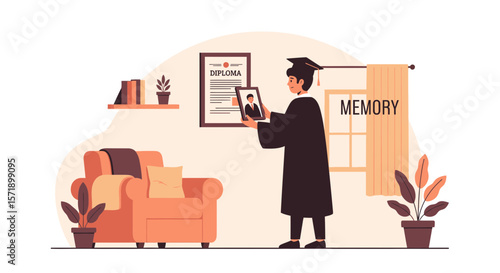 Nostalgic Graduate Recalling Academic Success And Cherished Memories Of College Days