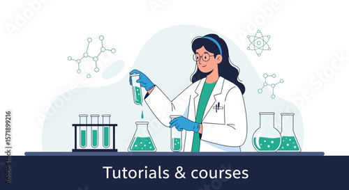 Woman Scientist Conducting Experiment in Laboratory with Beakers and Test Tubes