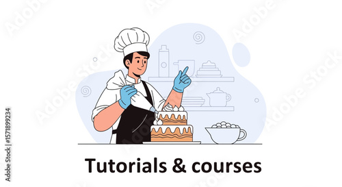 Professional Pastry Chef Decorating A Two Tier Cake With Cream Icing
