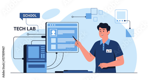 Innovative Tech Lab Presentation by Educator in Modern School Setting