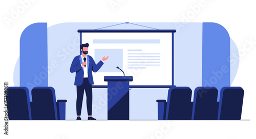 Professional Speaker Delivering Presentation On Stage At Conference Or Seminar