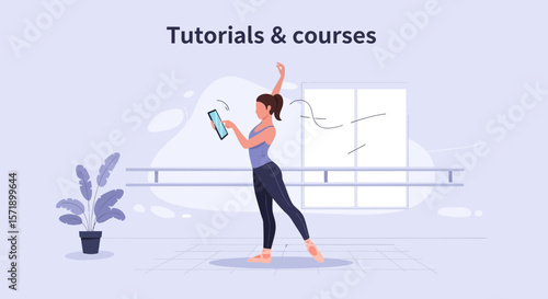Online Ballet Lessons Ballerina Using Tablet For Dance Tutoring At Studio