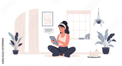 Woman Using Tablet Device At Home For Communication Or Entertainment