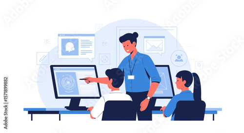 Instructor Explaining Complex Software Concepts To Student In Classroom Setting
