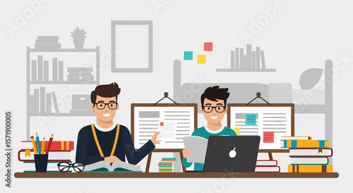 Students Studying Together In A Dormitory Engaging In Online Learning