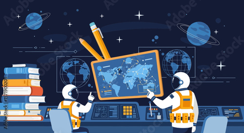 Studying Geography And Space Exploration In The Control Room From Home Concept