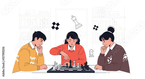 Young Friends Enjoying A Game Of Chess At Home Strategy And Leisure