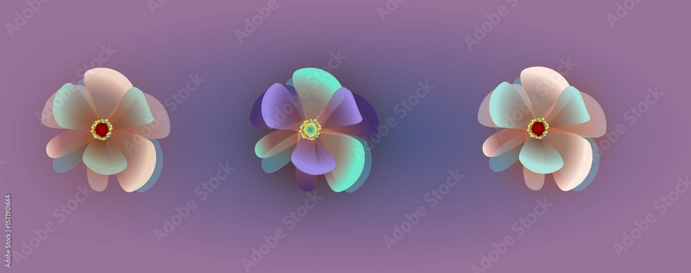 Naklejka premium Seamless Abstract Floral background. Elegant Abstract Digital Flower with Translucent Petals. Modern simple design. Removable background. Flower icons.