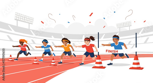 Kids Athletics Competition Illustrating Healthy Activity And Sportsmanship Training