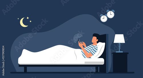 Late Night Connection Person Using Smartphone While Lying In Bed Before Sleep