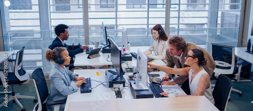 A bustling office filled with professionals collaborating and innovating together