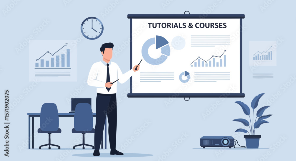 Fototapeta premium Online Learning And Virtual Education Presentation With Instructor Training Staff