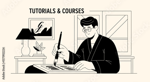 Online Learning Platform Featuring an Artist Doing Creative Work With Brush