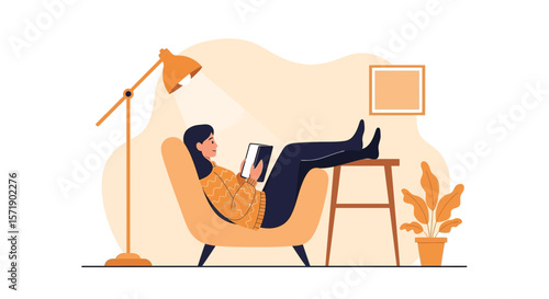 Leisurely Afternoon Reading At Home In Minimalist Interior Design Illustration
