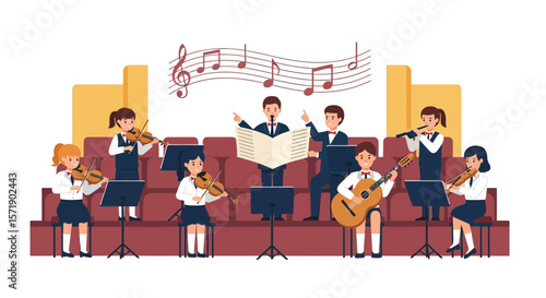 Young Musicians Performing Together In A School Orchestra Or Youth Philharmonic